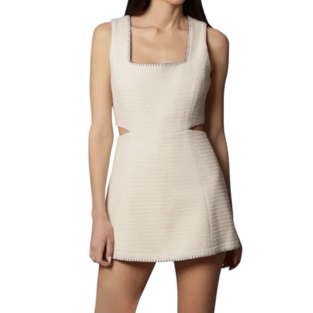 NWT 7 For All Mankind Wool Sleeveless Square Neck Tweed Mini Dress Beige Medium
